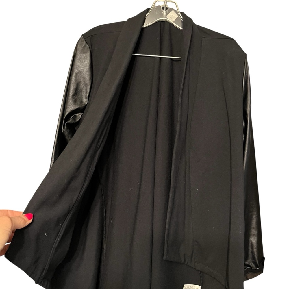 Women in Control size large black jacket with Faux leather sleeves NWOT